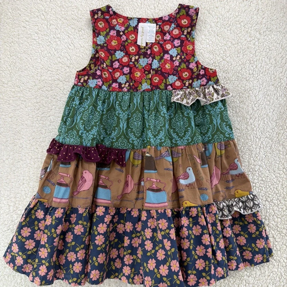 Matilda Jane Shasta Dress Paint By Numbers Bird Floral Patchwork Girls 6